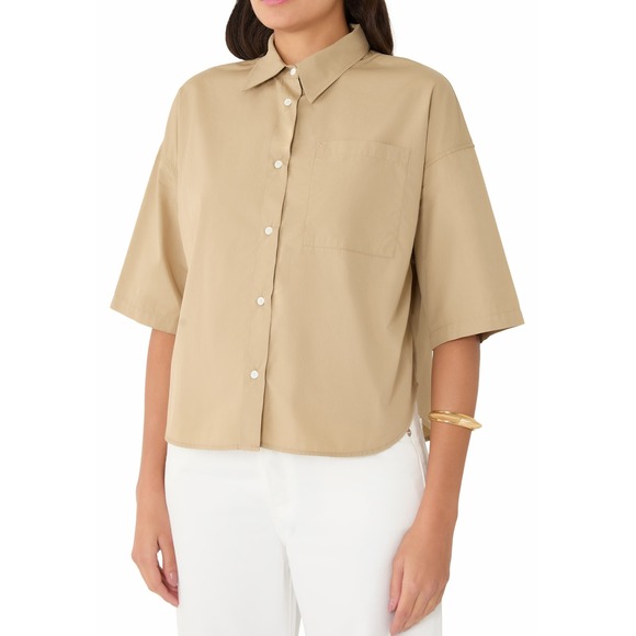 Citizens Of Humanity Tops - Citizens of Humanity Kayla Short Sleeve Shirt Khaki Tan Cotton Button Up Pocket